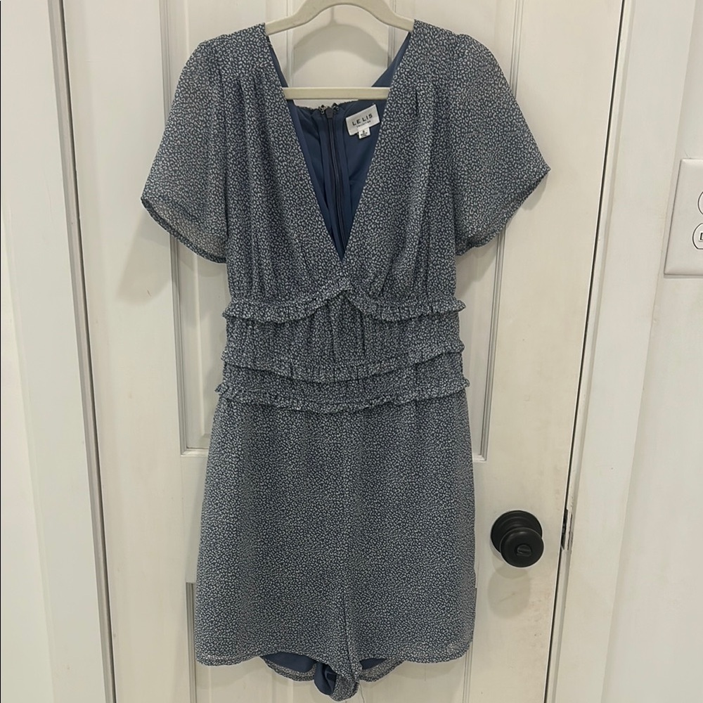 Le Lis Blue and White Patterned Romper
